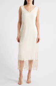 CIEBON Serita Sleeveless Beaded Fringe Hem Dress