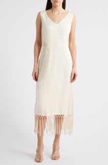 CIEBON Serita Sleeveless Beaded Fringe Hem Dress