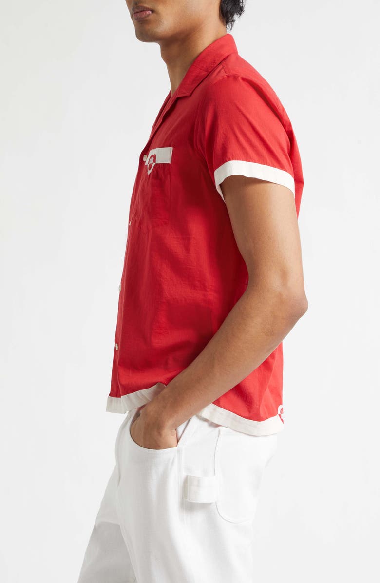 Bode Heart Deco Cotton Voile Camp Shirt, Alternate, color, Red White
