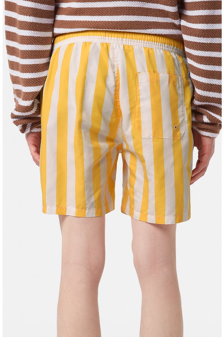 Striped Mid Length Swim Trunks, Alternate, color, YELLOW SUN STRIPE