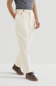 Brunello Cucinelli Garment-dyed trousers in cotton corduroy with reversed double pleats and waist tabs