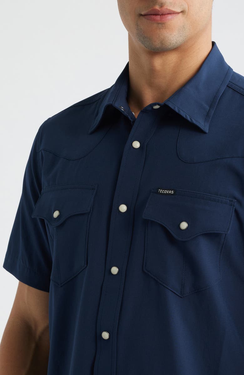 Tecovas Performance Western Short Sleeve Button-Up Shirt, Alternate, color, Navy