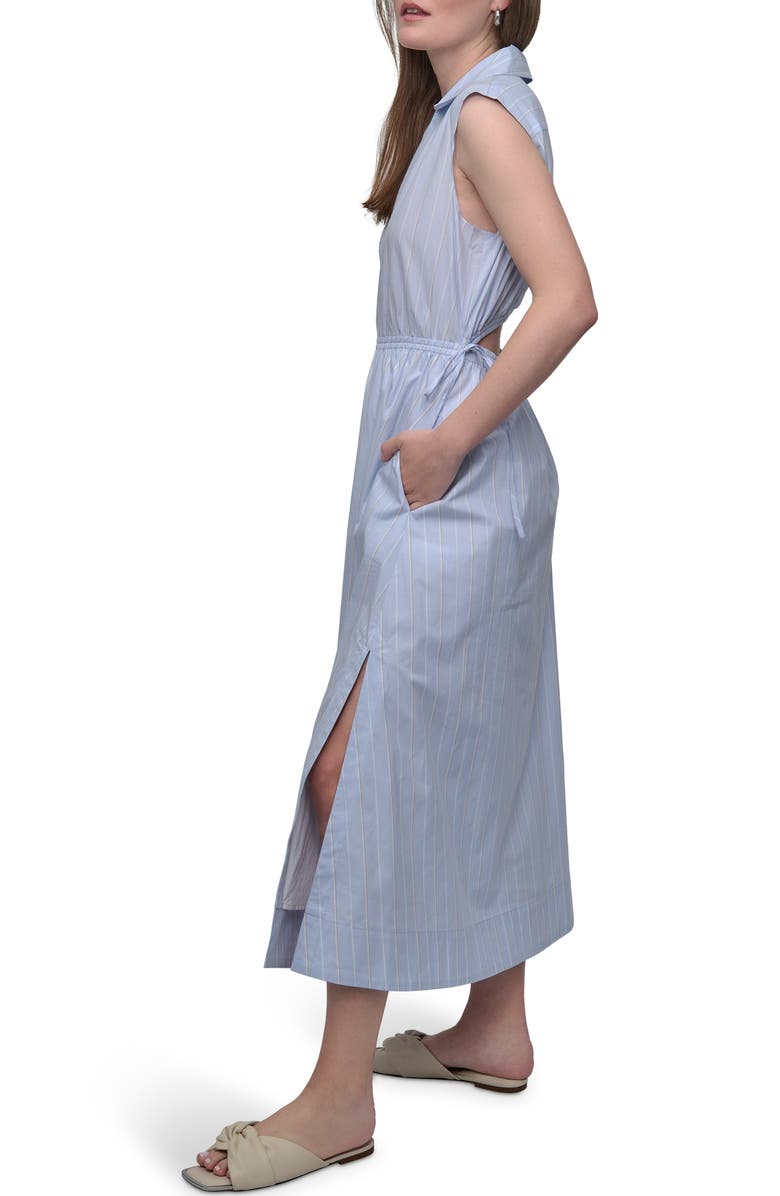 DKNY Jeans Cutout Back Cotton Poplin Maxi Dress, Alternate, color, Baldwin Stripe/ Frost Blue