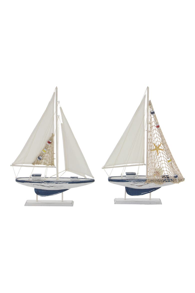 White Wood Coastal Sailboat Sculpture - Set of 2, Alternate, color, WHITE