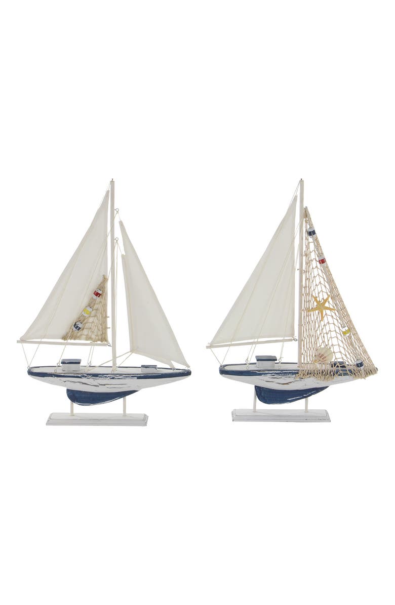 WILLOW ROW White Wood Coastal Sailboat Sculpture - Set of 2, Alternate, color, 