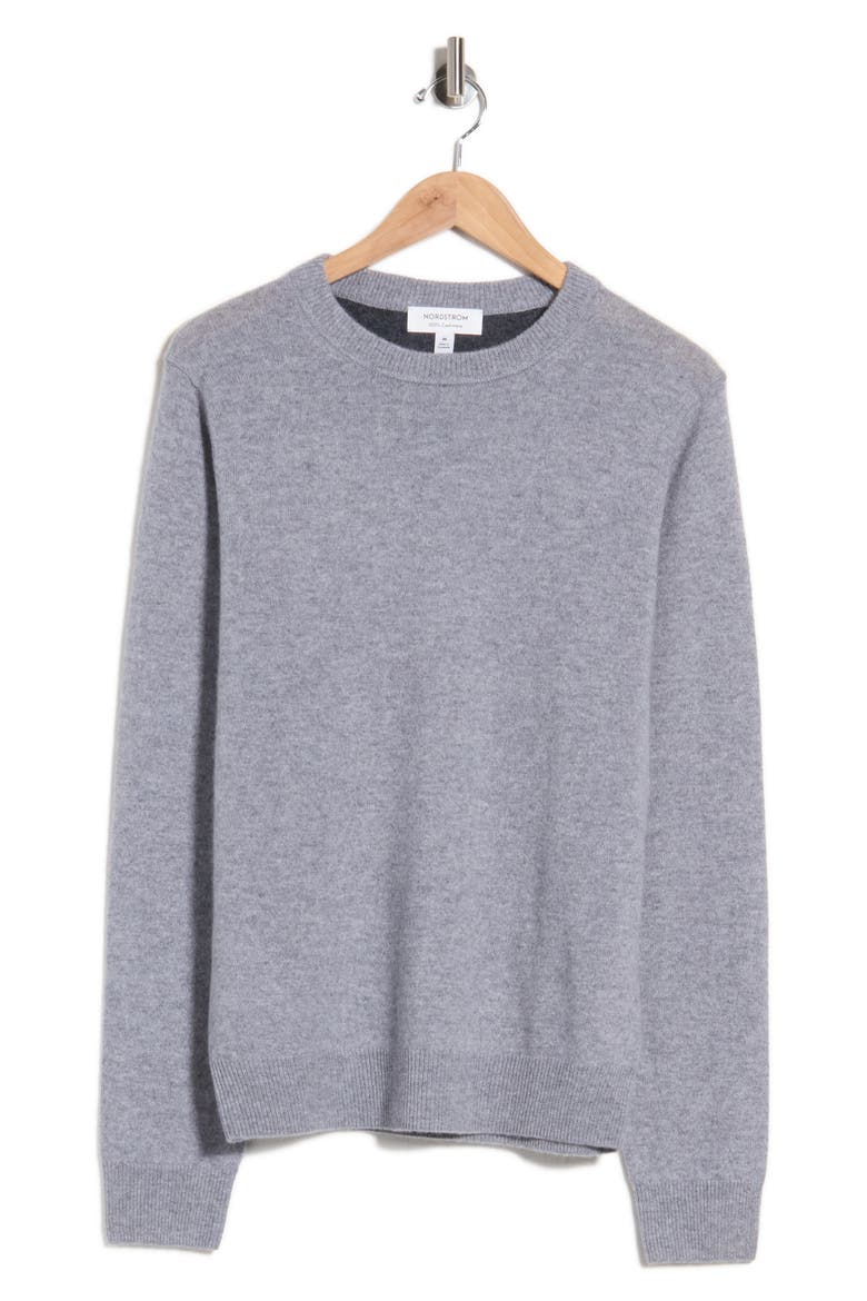 Cashmere Crewneck Sweater, Alternate, color, GREY DECEMBER HEATHER