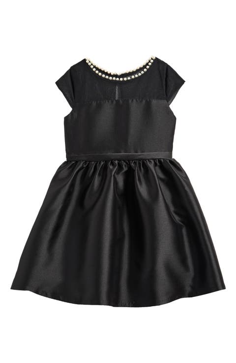 Kids' Pearl Trim Illusion Dress