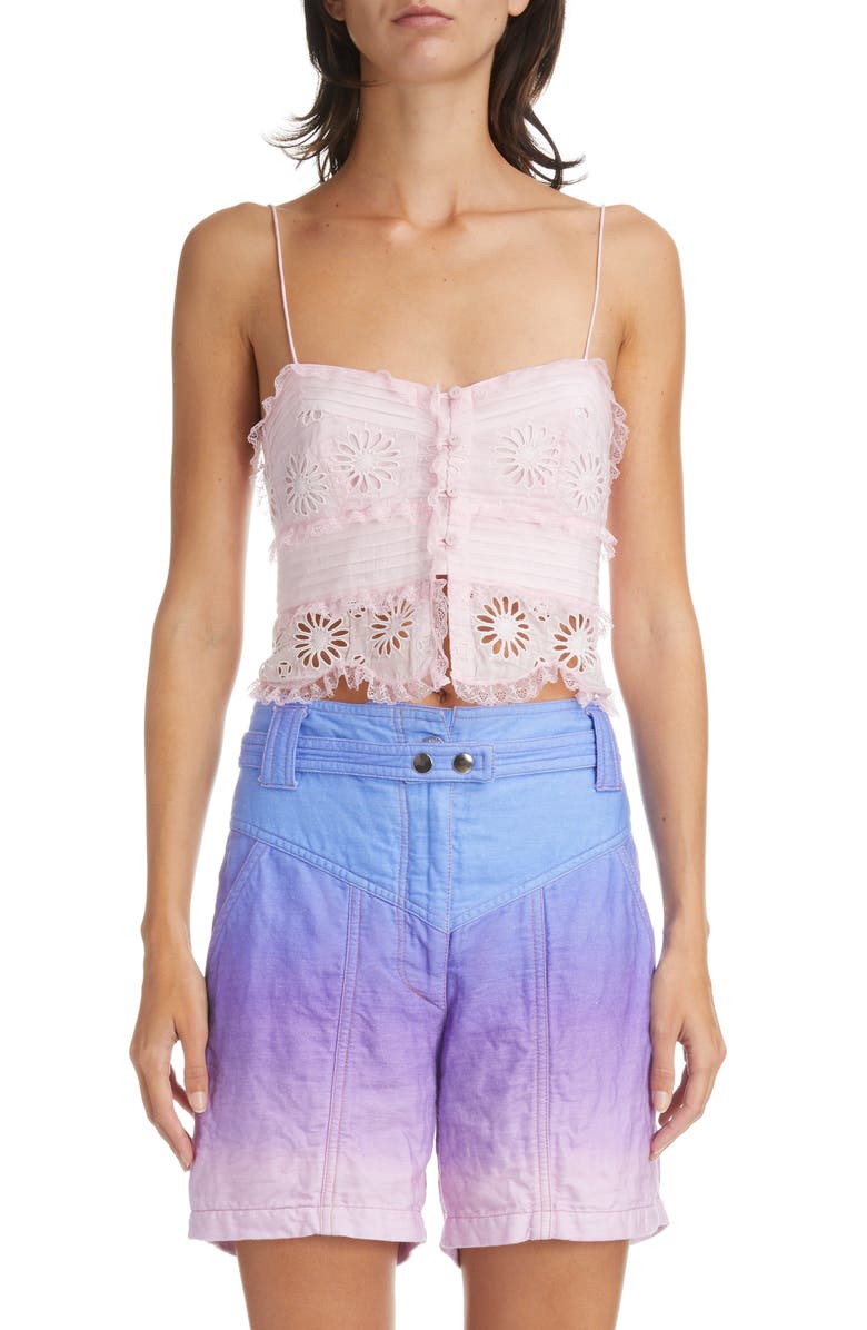 Isabel Marant Delphine Eyelet Lace Cotton & Silk Crop Top, Main, color, 