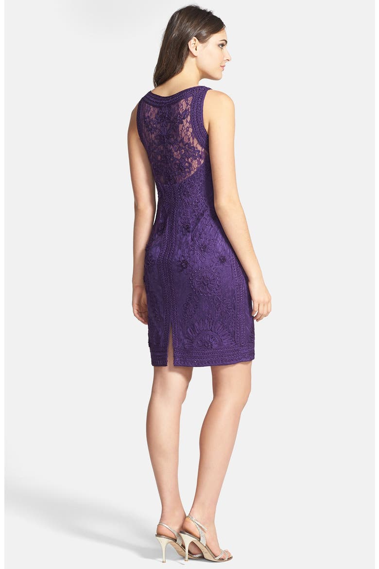 Illusion Bodice Lace Sheath Dress, Alternate, color, PURPLE