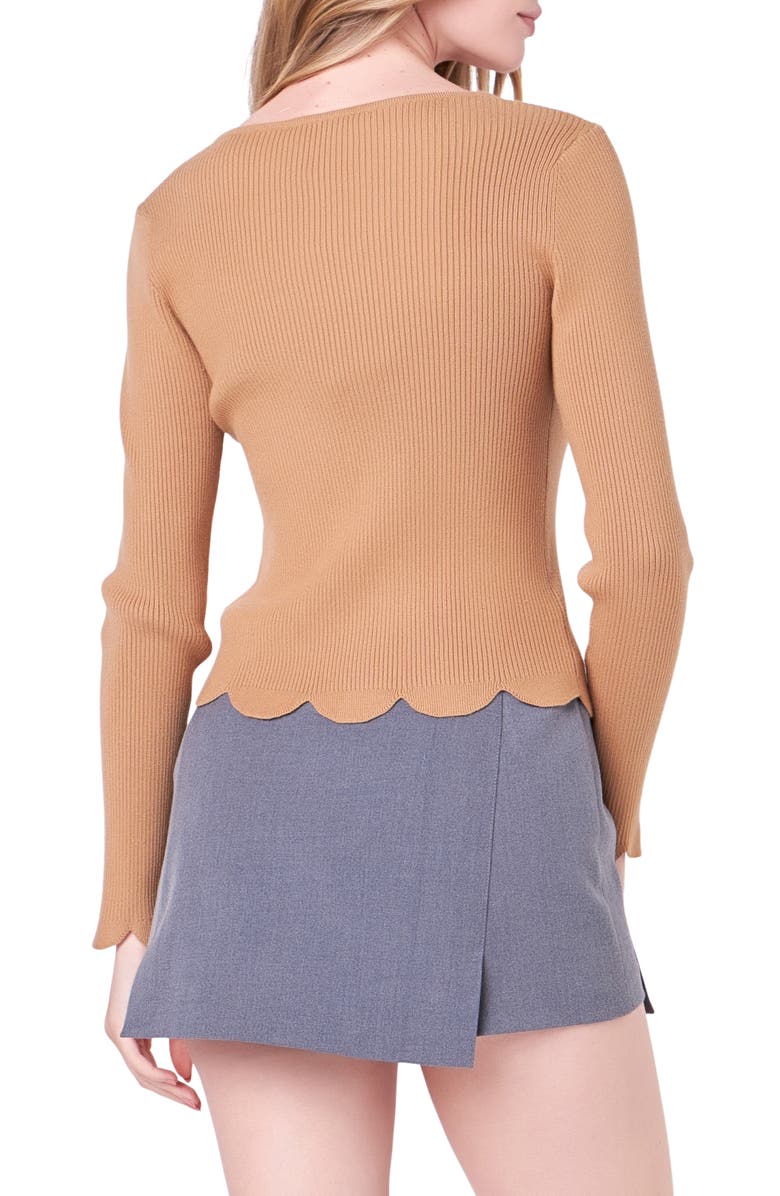 English Factory Scallop Hem Sweater, Alternate, color, Tan