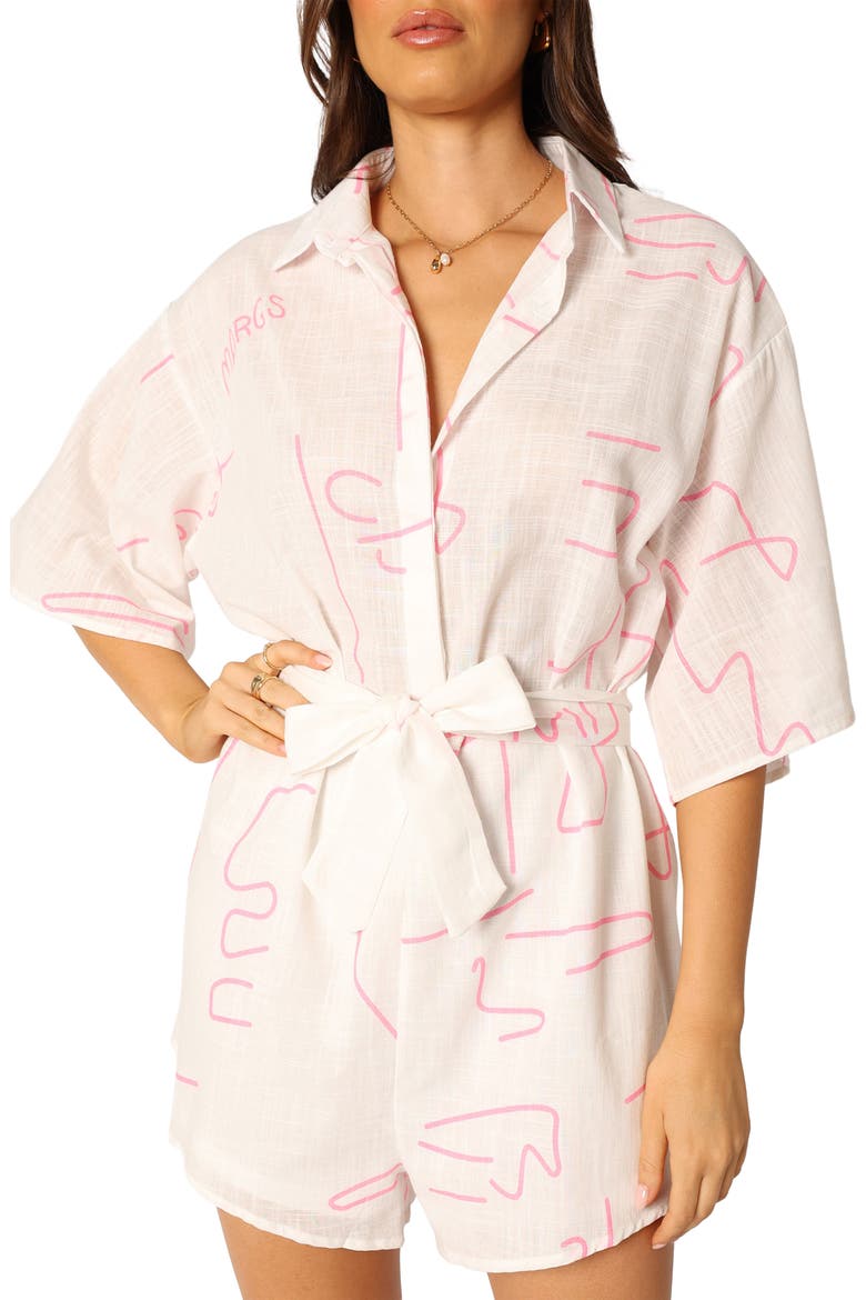 Kellie Tie Waist Cotton Romper, Alternate, color, WHITE