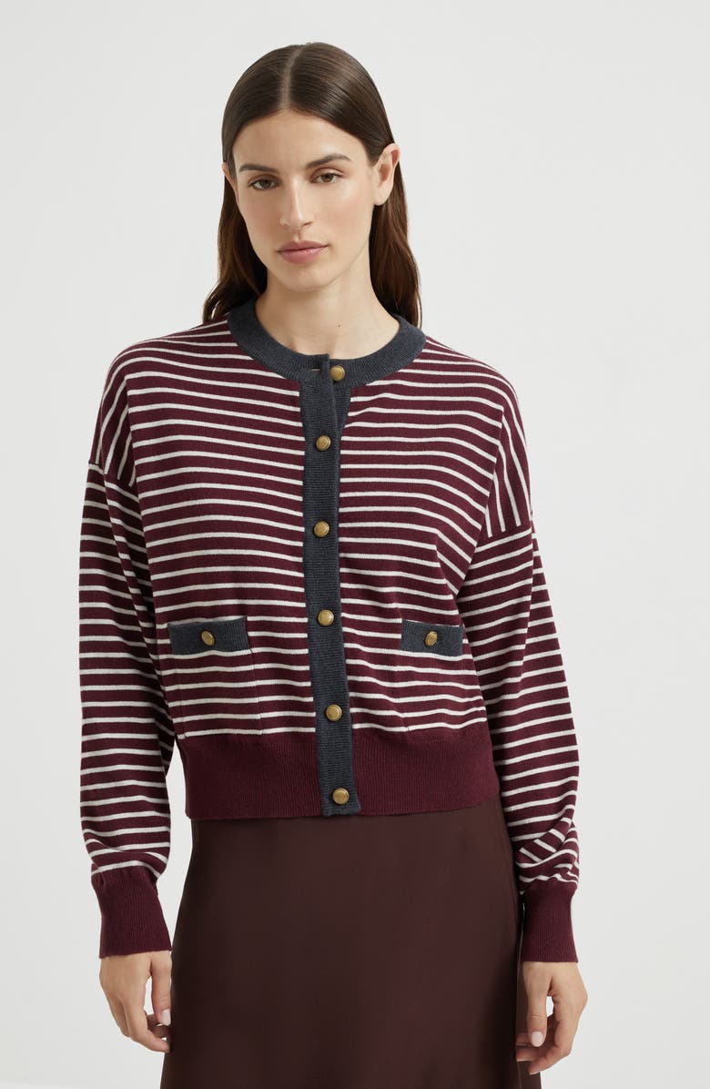 Brunello Cucinelli Striped cardigan, Alternate, color, Amaranth