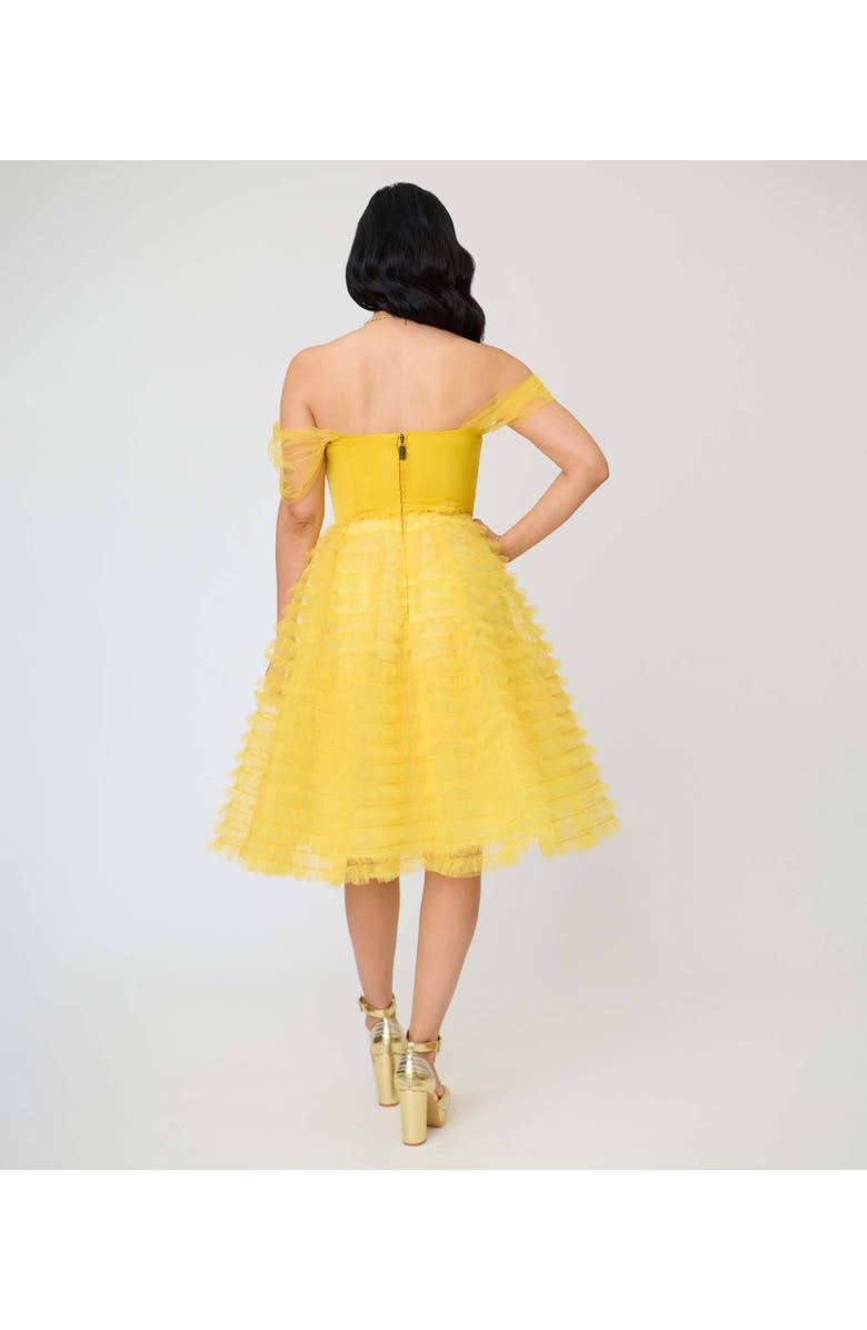 Unique Vintage Tulle Off The Shoulder Swing Dress, Alternate, color, Yellow W/ Rose Embroidery