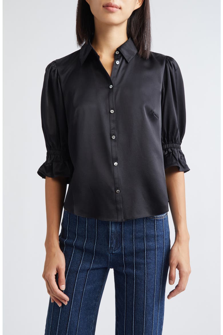 Fiona Ruffle Cuff Silk Button-Up Shirt (Women) | Nordstrom