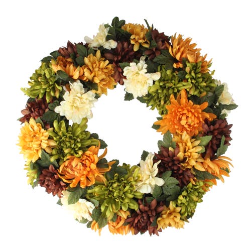 Northlight Autumn Orange And Green Chrysanthemum Artificial Thanksgiving Wreath In Orange