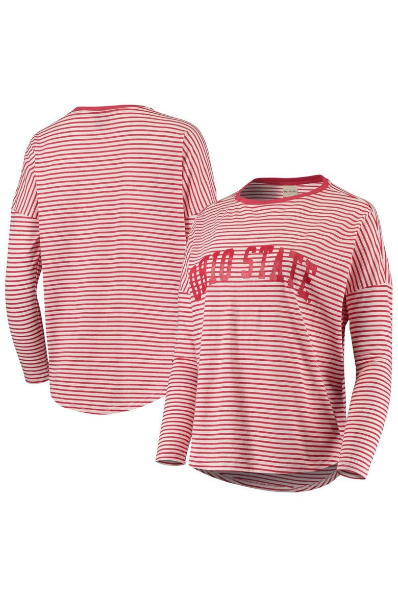 Women's Scarlet/White Ohio State Buckeyes Melange Striped Boxy Long Sleeve T-Shirt, Main, color, Scarlet