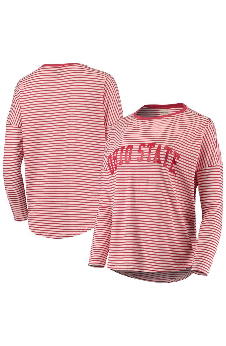 UG APPAREL Women's Scarlet/White Ohio State Buckeyes Melange Striped Boxy Long Sleeve T-Shirt, Main, color,