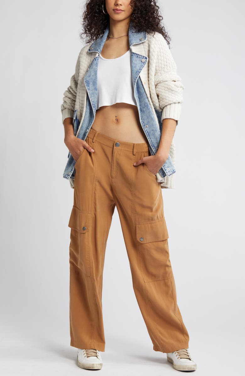 BLANKNYC Mixed Media Denim Trim Cardigan, Main, color, 