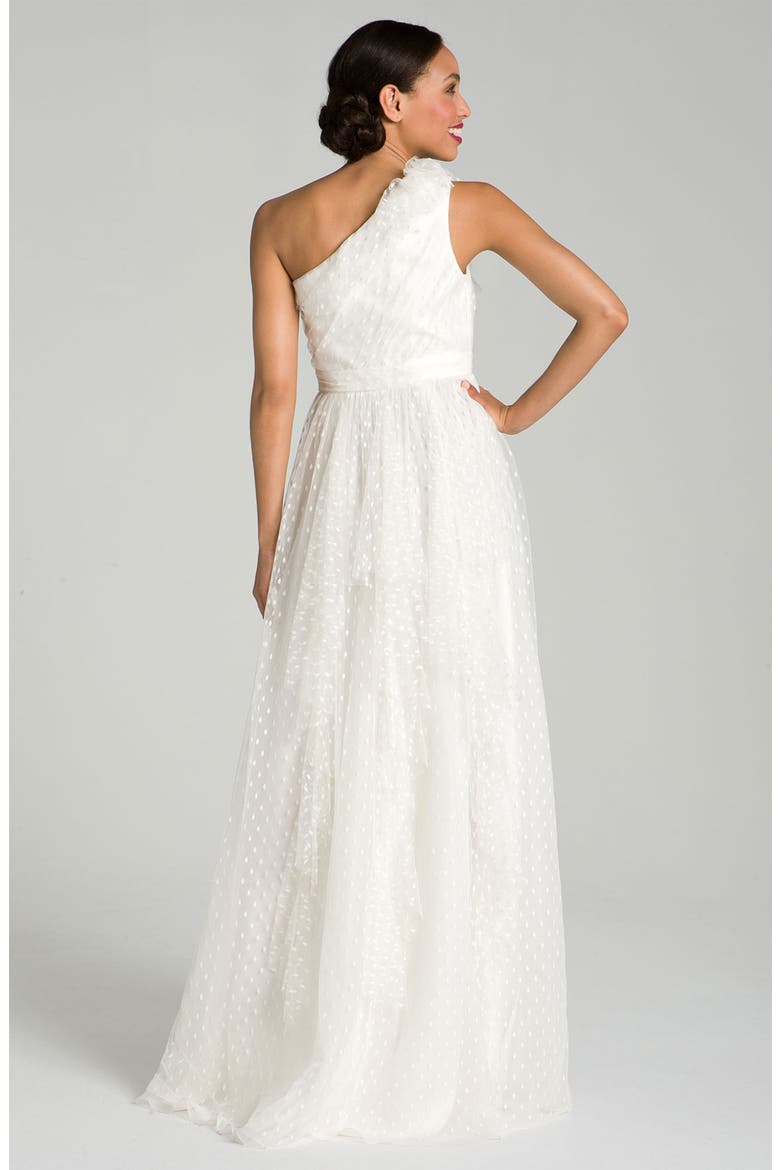 Dotted Tulle One Shoulder Gown, Alternate, color, IVORY