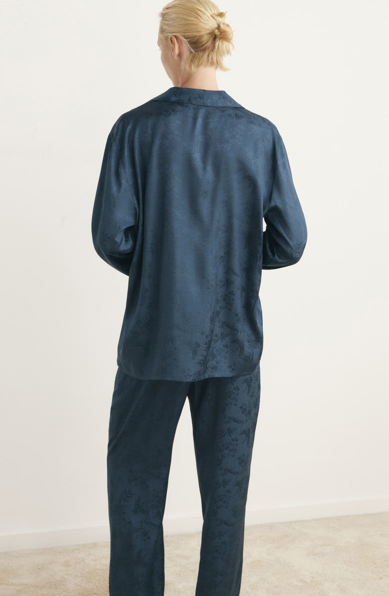 MANGO Jacquard Satin Button-Up Shirt, Alternate, color, Night Blue