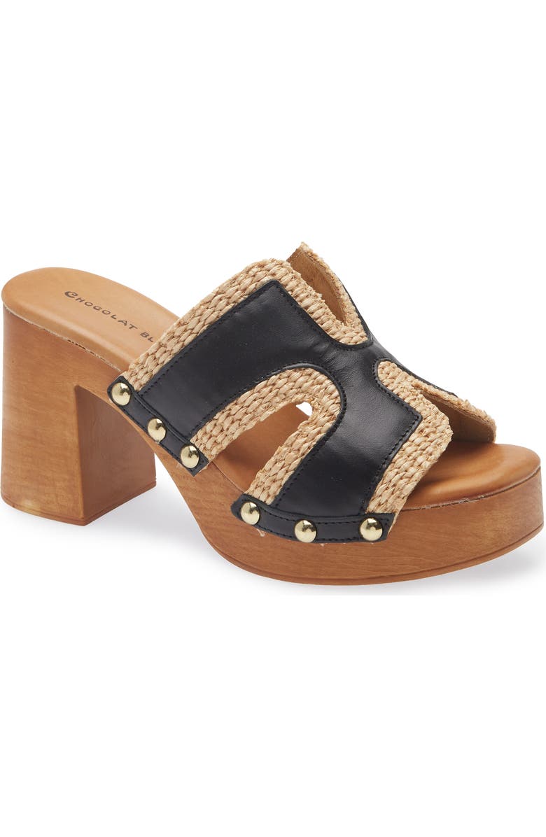 Chocolat Blu Mae Platform Sandal, Main, color, Black Leather-Raffia