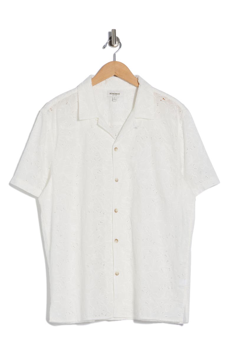Bonobos Riviera Cotton Short Sleeve Shirt, Main, color, White Floral Eyelet