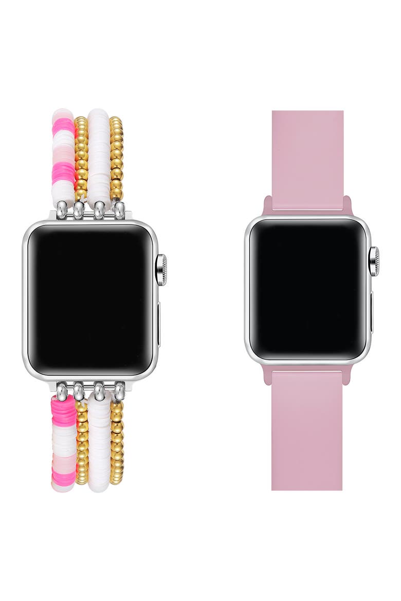 Bestie 2-Pack Beaded & Silicone Apple Watch® Watchbands, Alternate, color, PINK