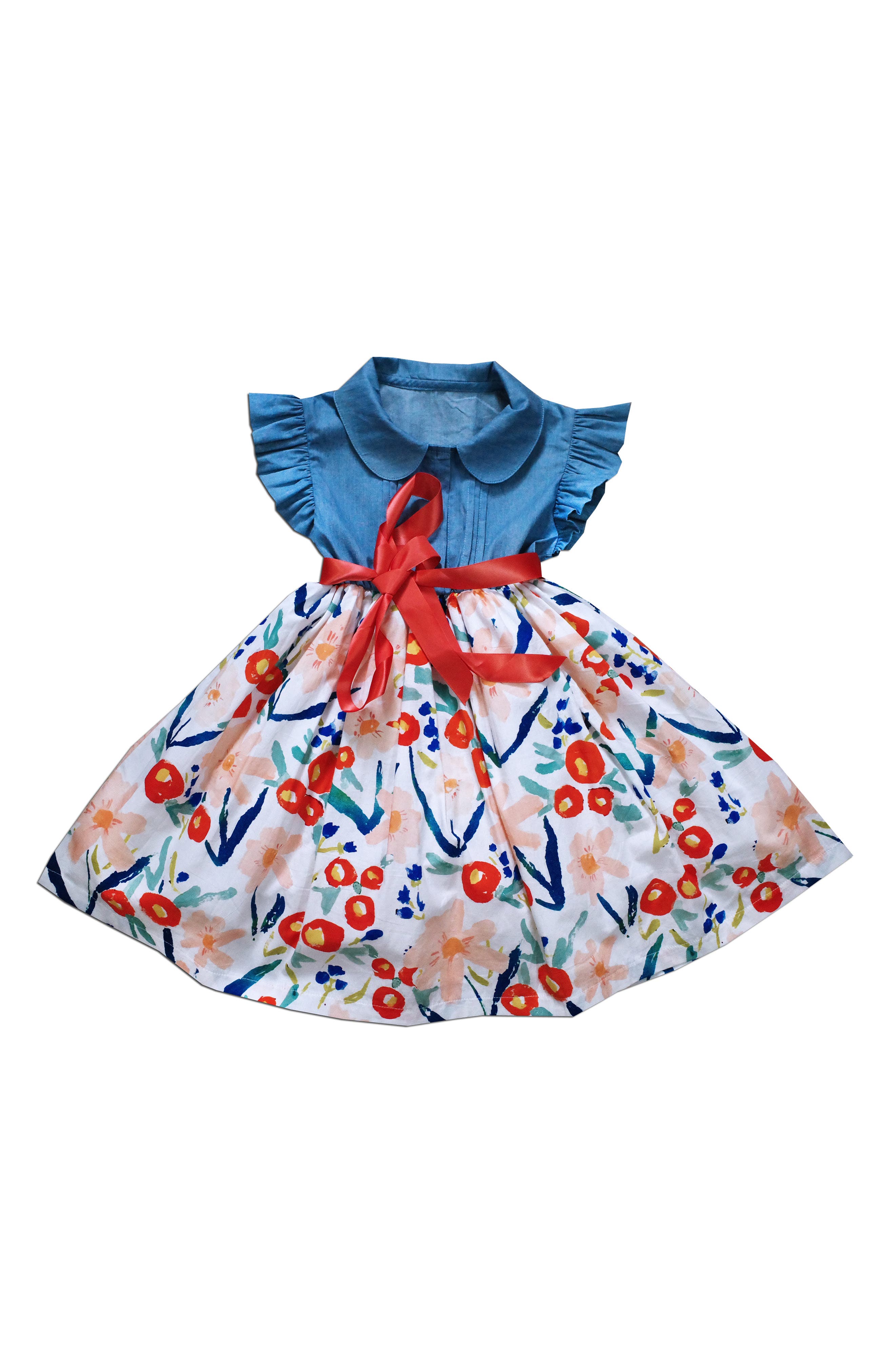 JOE-ELLA Kids' Flutter Sleeve Mix Print Dress