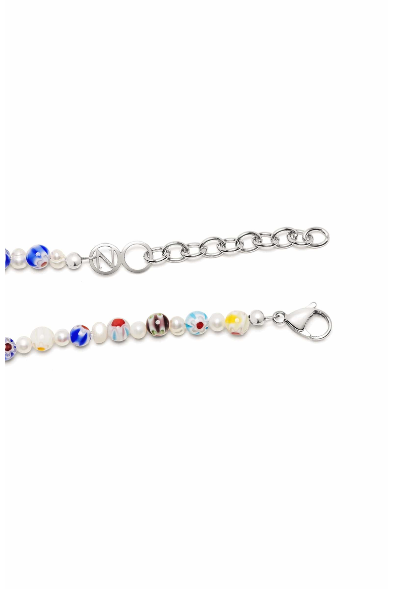 Pearl Necklace with Hand-Painted Glass Beads, Alternate, color, Multicolor