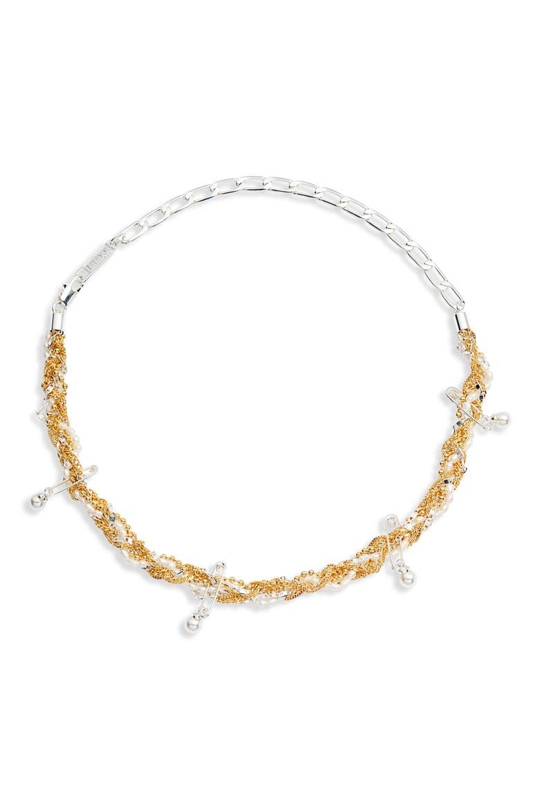 Tangle Genuine Pearl Necklace, Main, color, SILVER