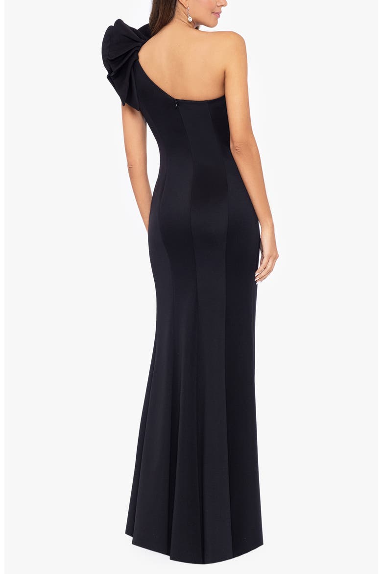 Ruffle One-Shoulder Scuba Knit Gown, Alternate, color, BLACK