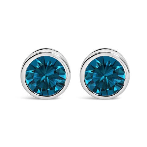 14K White Gold 2.0 Cttw Bezel Set Lab Grown Blue Diamond Solitaire Stud Earrings