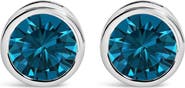Haus of Brilliance 14K White Gold 2.0 Cttw Bezel Set Lab Grown Blue Diamond Solitaire Stud Earrings