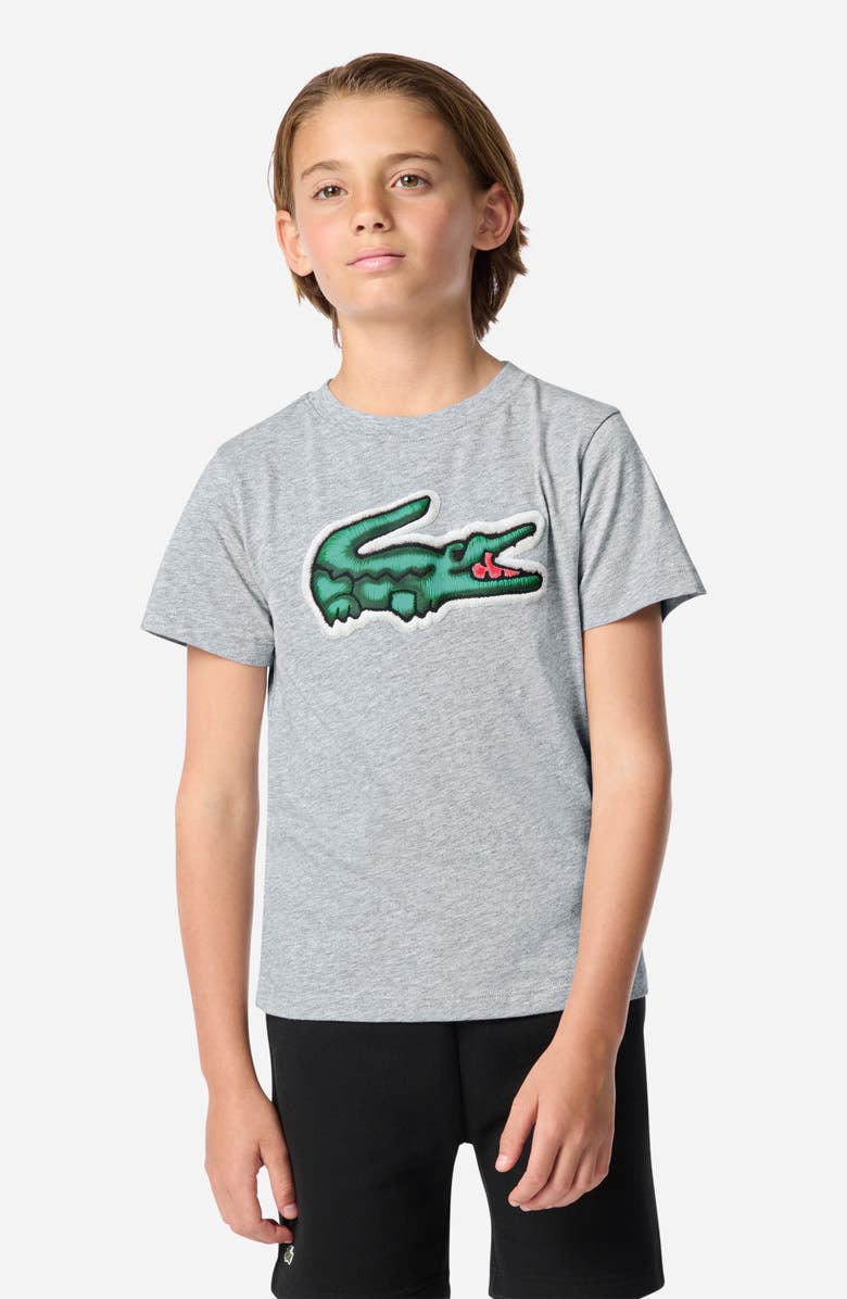 Lacoste Kids' Puff Logo Organic Cotton T-Shirt, Alternate, color, Argent Chine Heather