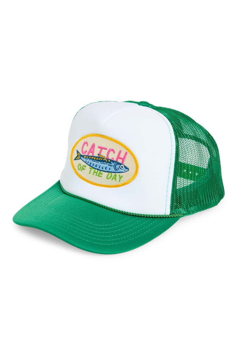 Catch of the Day Trucker Hat, Main, color, GREEN SPLIT