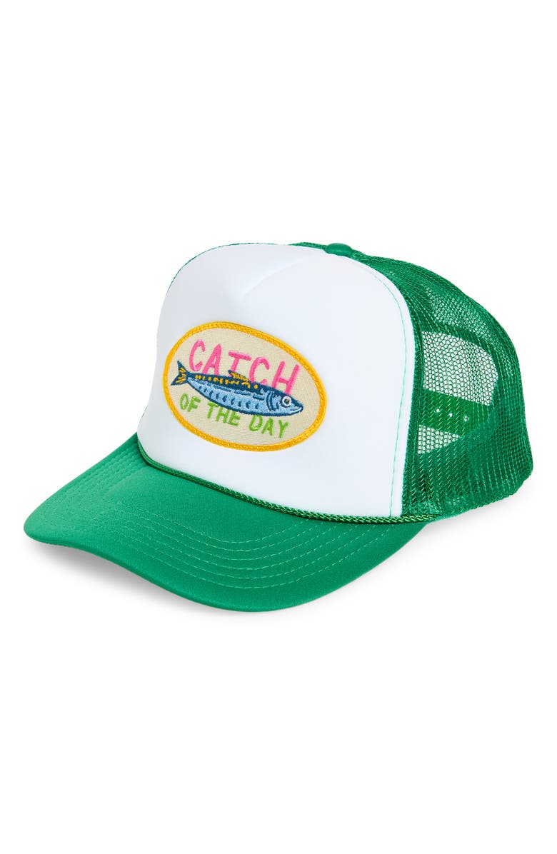 Friday Feelin’ Catch of the Day Trucker Hat, Main, color, Green Split