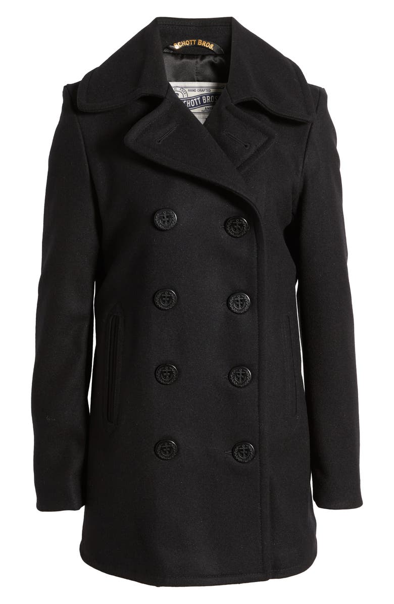 Schott NYC Wool Blend Peacoat, Alternate, color, Navy