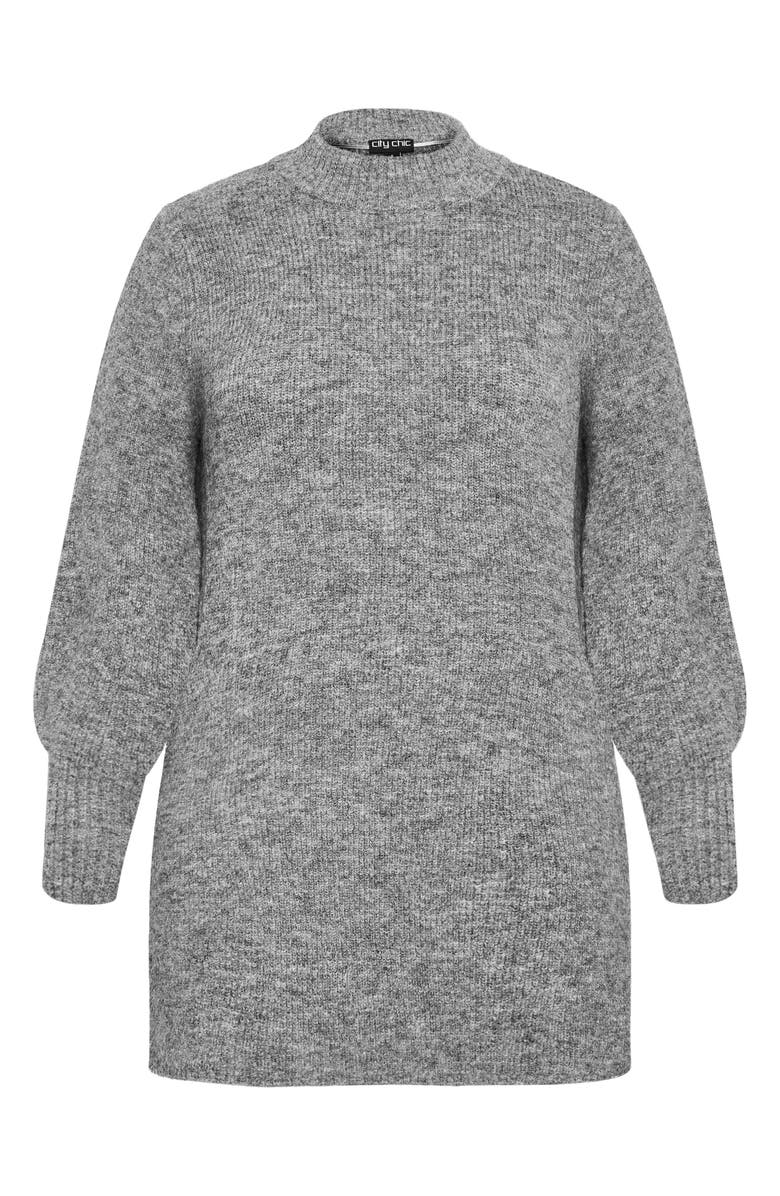 City Chic Dallas Rib Mock Neck Longline Sweater, Main, color, Grey Marle