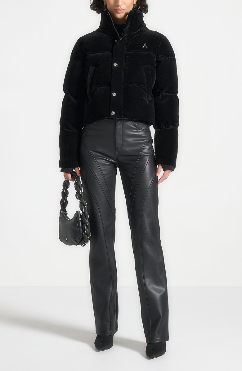 Manière De Voir Maeva Velvet Cropped Puffer Jacket, Main, color, Black