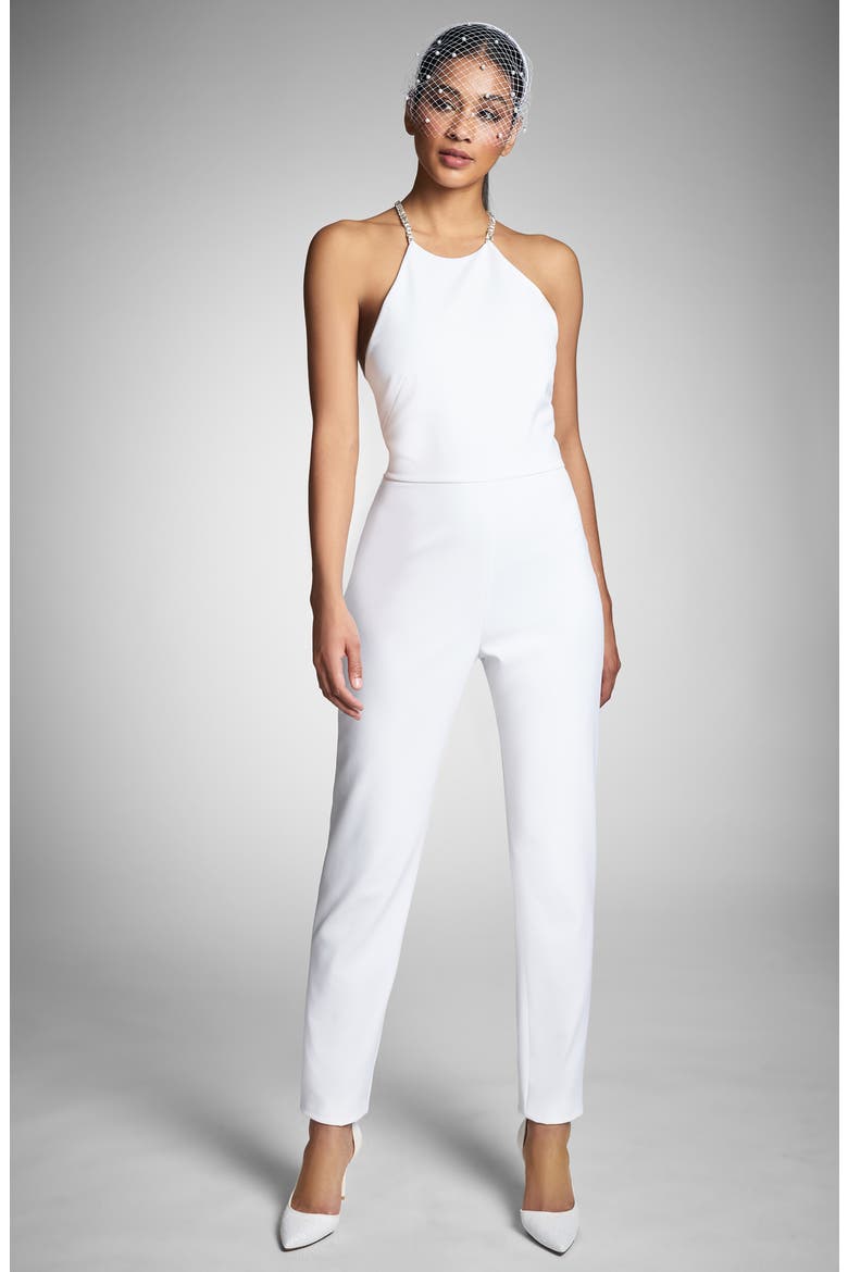 Alexa Crystal Detail Halter Neck Jumpsuit, Alternate, color, IVORY