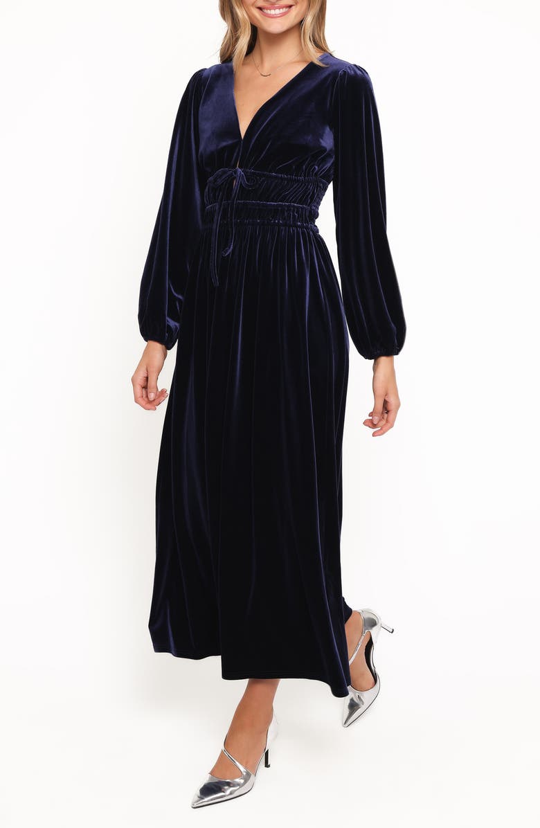 Petal & Pup Cece Long Sleeve Velvet Maxi Dress, Alternate, color, Midnight Blue