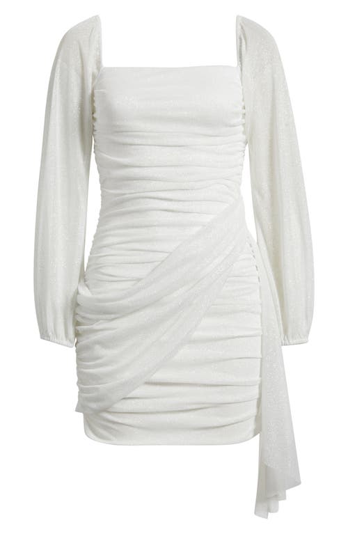 Jump Apparel Metallic Drape Front Long Sleeve Minidress In White