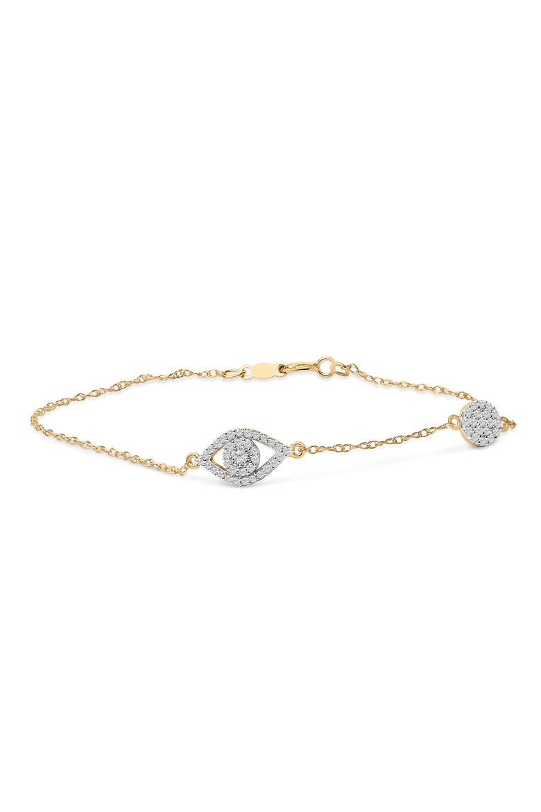 14K Yellow Gold Plated Silver 1/3 Cttw Diamond Evil Eye Station Bracelet, Main, color, Yellow Gold over Silver