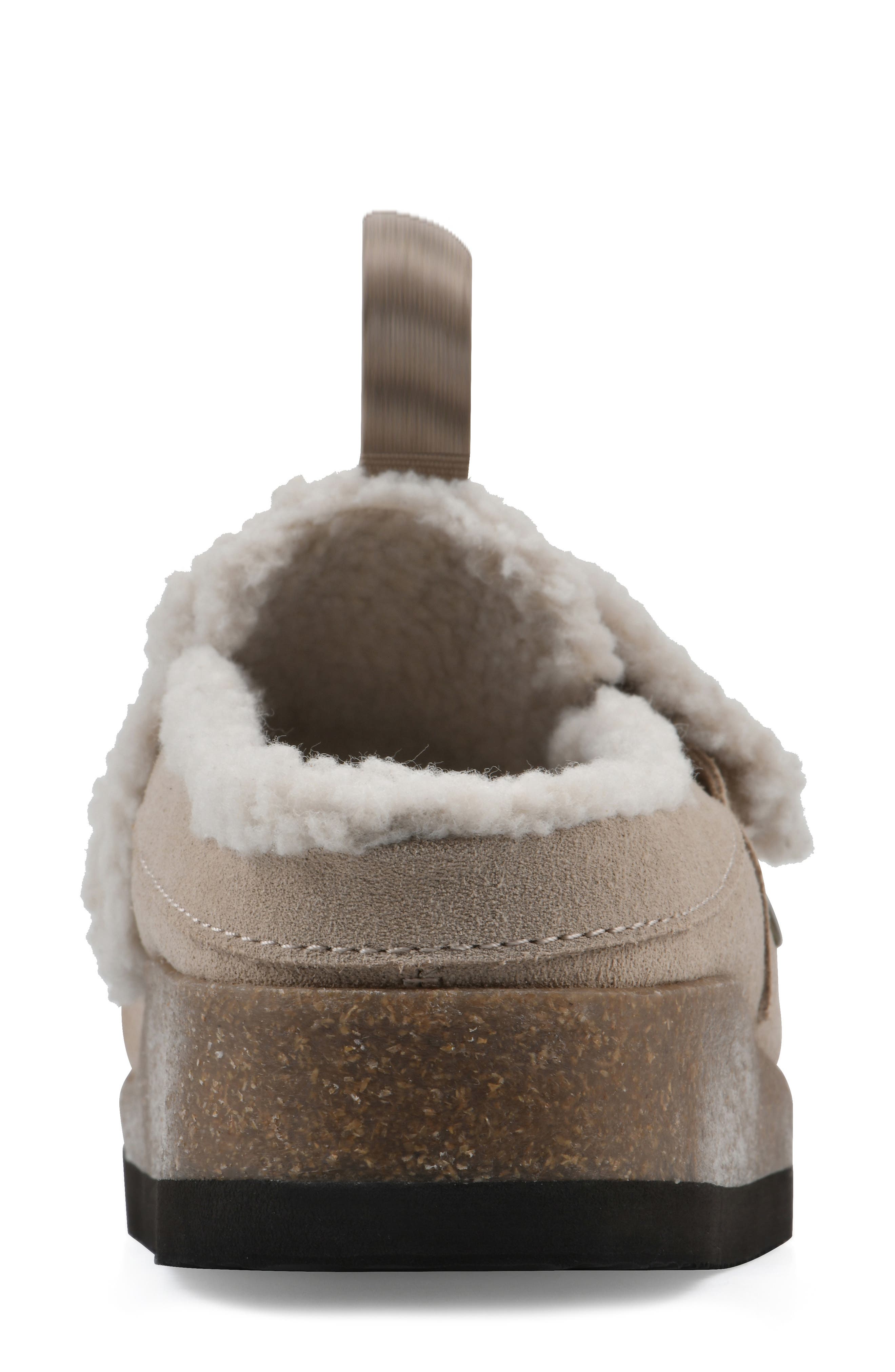 Baylen Faux Shearling Trim Clog, Alternate, color, SANDAL WOOD SUEDE FAUX FUR