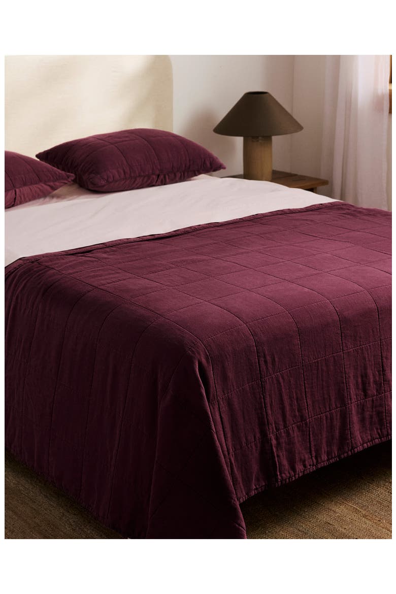 Linen Box Quilted Sham Set, Alternate, color, GARNET