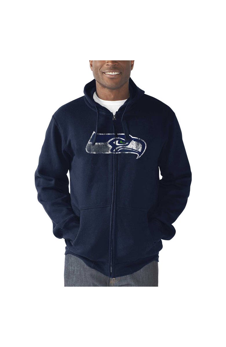 STARTER Men's G-III Sports by Carl Banks College Navy Seattle Seahawks Primary Logo Full-Zip Hoodie, Alternate, color, Navy