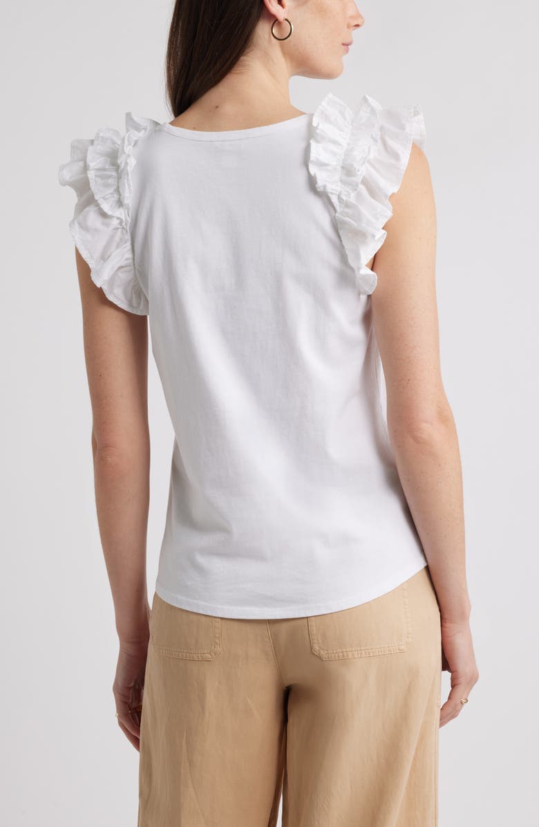 Caslon<sup>®</sup> Ruffle Shoulder Cotton Tank, Alternate, color, White