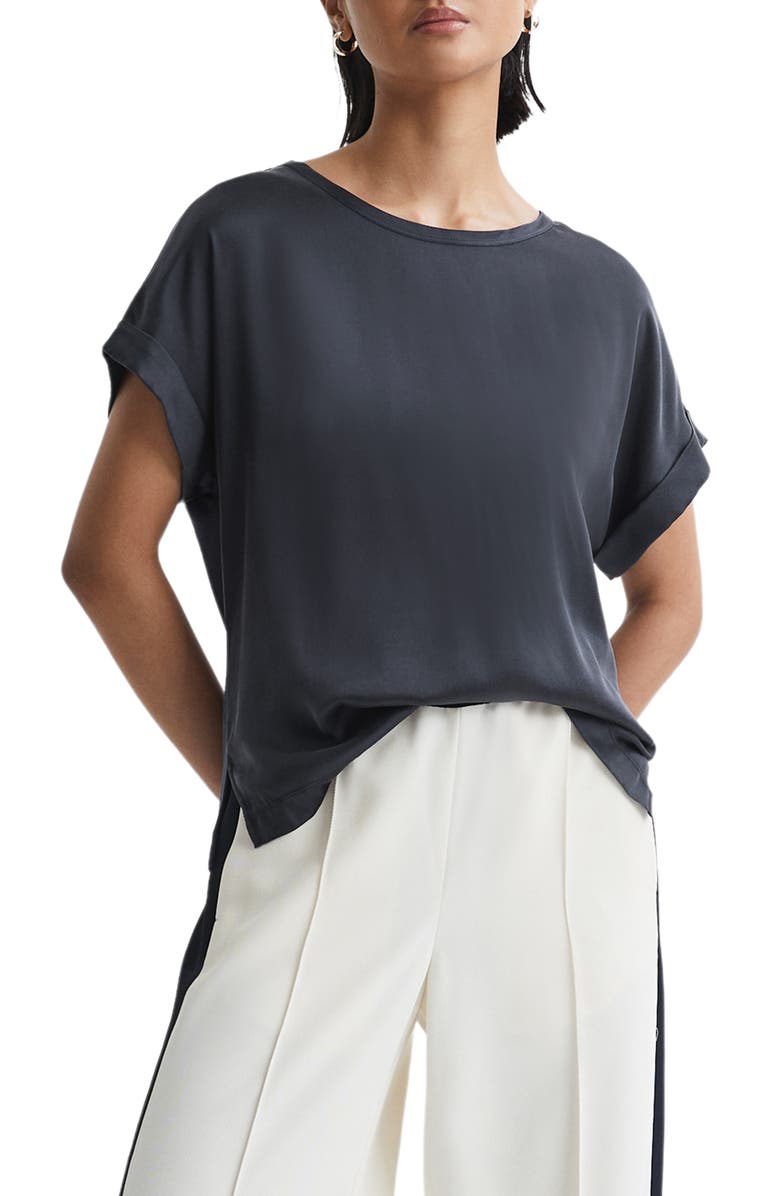 Reiss Helen Silk Blend T-Shirt, Main, color, Navy