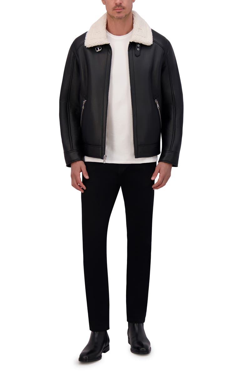 Kenneth Cole New York Faux Shearling Moto Jacket, Alternate, color, Black