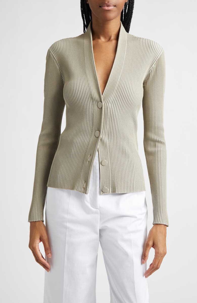Giorgio Armani Rib V-Neck Cardigan, Main, color, Tan